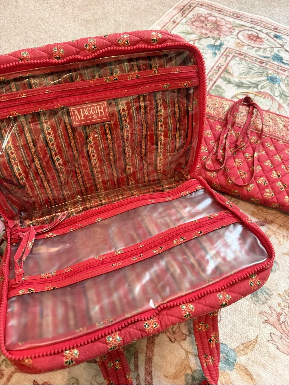 MaggiB Quilted Red Paisley Clear Tote with Matching Organizer